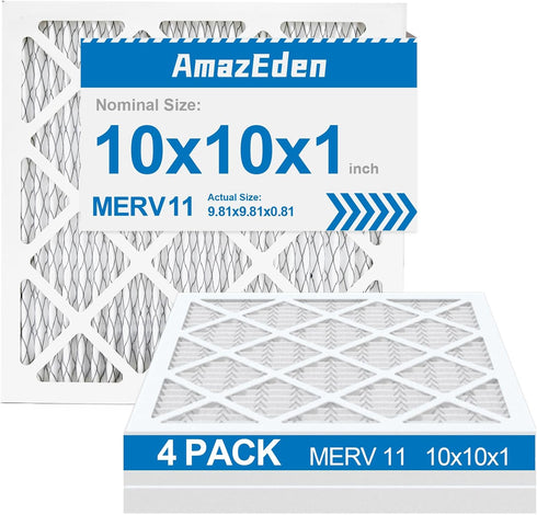 10x10x1 Air Filter MERV 11, 2 Pack AmazEden MPR 1000 Pleated HVAC AC Furnace Dust Defense Air Filters Replacement (Exact Dimensions: 9.81x9.81x0.8...