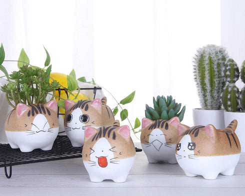VanEnjoy 4.7 inch Large Version Cat Succlent Pots Cat Pot, with Drainage Hole, Flower Pot, Handmade Ceramic Ornaments Cat Gifts for Cat Lovers Off...