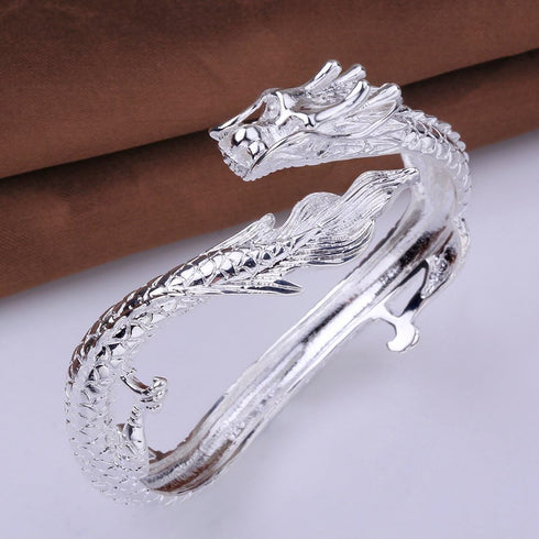 Fashion 925 Sterling Silver Antique Chinese Dragon Chic Lady Gentleman Bangle Bracelet...