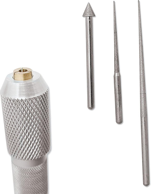 The Beadsmith Bead Reamer Set – 3 Interchangeable Diamond Coated Tips – Anodized Aluminum Hollow Handle for Storage – Tools for Opening & Enlargin...
