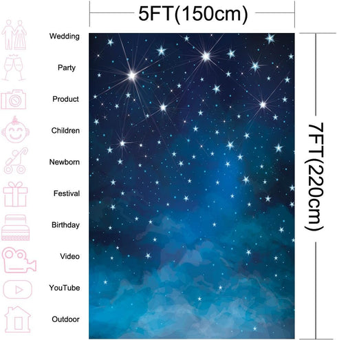 Mocsicka Starry Night Backdrops Blue Night Sky Photo Background Birthday Party Banner Supplies 5x7ft Vinyl Shining Star Newborn Baby Portrait Phot...