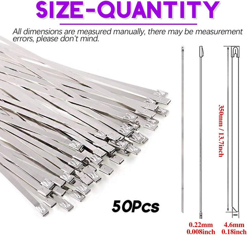 Swpeet 50Pcs 14 Inch Stainless Steel Exhaust Strap Wrap Coated Locking Cable Zip Ties Perfect for Automotive Parts, Home Repair, Computer Repair...