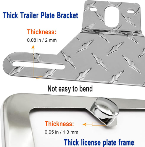 Aootf Trailer License Plate Bracket Holder- Truck/RVs/Boats Aluminum Car Tag Holder and Stainless Steel Chrome Frame, Universal License Plate Ligh...