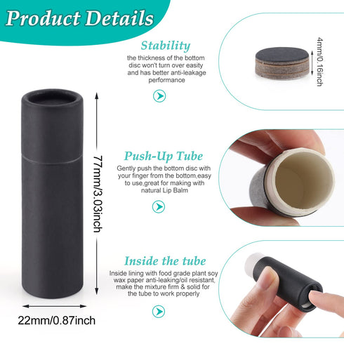 15 Pcs 0.3 oz Paperboard Lip Balm Tubes,Empty Kraft Paper Chapstick Tube Holder,Push-Up Style Biodegradable Solid Perfume Lip Gloss Container for ...