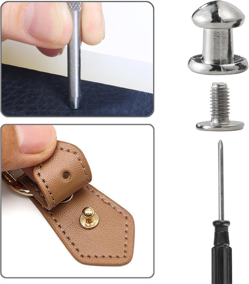 YORANYO 75 Sets 8MM Round Head Button Stud for Leather Chicago Screws Spikes and Stud Leather Rivets Screws Button Rivets for Repair and Decorate ...