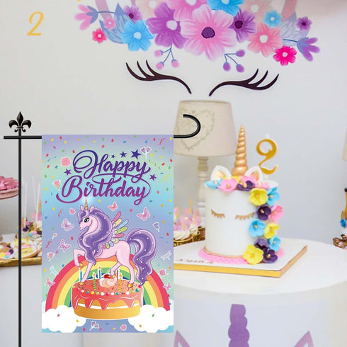 Happy Birthday Garden Flag, 18x12in Pony Birthday Banner Decorations Double-Sided Happy Birthday Yard Lawn Flag Banner for Outdoor Decoration...
