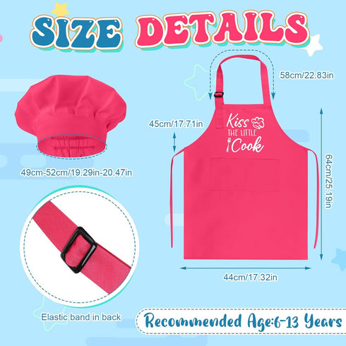 Kids Apron and Chef Hat Set, “Kiss The Little Cook” Apron Adjustable Child Apron Chef Training Funny Apron...