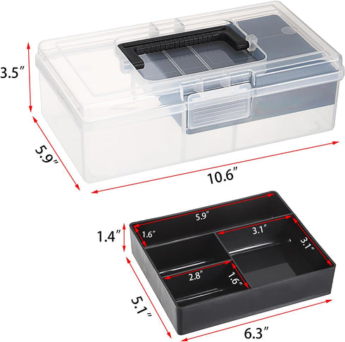 BTSKY Clear Plastic Storage Box with Removable Tray Multipurpose Stationery Storage Box with Handle Handy Sewing Box Art Craft Supply Organizer Ho...