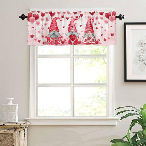 ALAGEO Valentines Valances Windows Curtain Pink Gnomes Kitchen Valances Rod Pocket Love Heart Balloon Window Curtain Short Topper Curtains for Val...