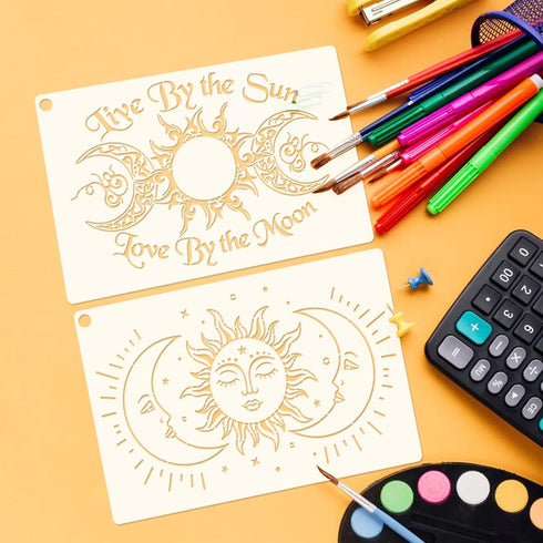 9 Pieces Large Mandala Sun and Moon Stencil Butterfly Flower Tree Paint Stencils for Crafts Reusable Templates Star Stencils for Painting Wood Wal...