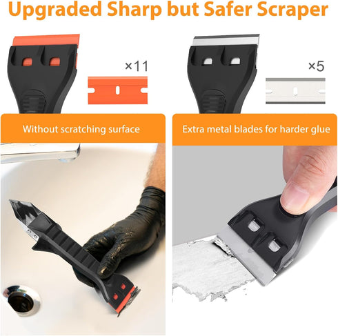 Silicone Caulking Tool Caulk Remover 3 in 1 - Upgraded Grout Removal Tool Kit Smooth Caulk for Bathroom Tub Shower Window Floor Glue Trowel Paint ...