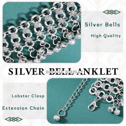 Yokawe Boho Anklets Bracelets Silver Bell Beaded Indian Anklet Chain Tassel Beach Barefoot Sandals Foot Jewelry for Women and Teen Girls?2Pcs?...