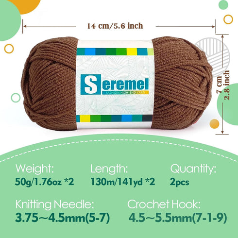 2 Pcs Soft Fluffy Acrylic Yarn for Crocheting and Knitting #4Worsted Weight Yarn-2x50g/2x 142Yards Perfect for Crafts, Blankets Hats, Gloves, Scar...