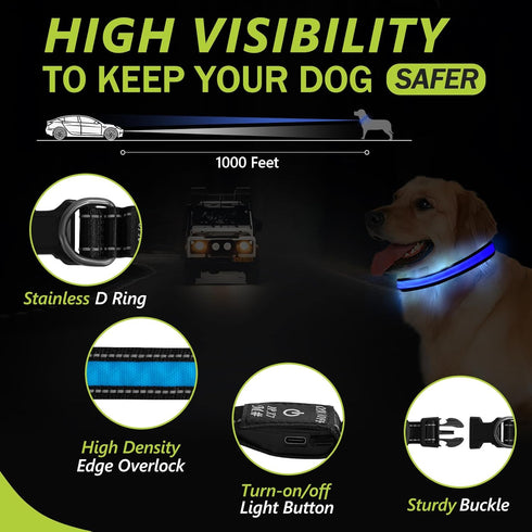 Led Glowing Dog Collars, Lighted Dog Collars for Night, Dog Glow Collar Rechargeable, Light Up Dog Collar for Small Dogs (Blue, Pack of 1, S)...