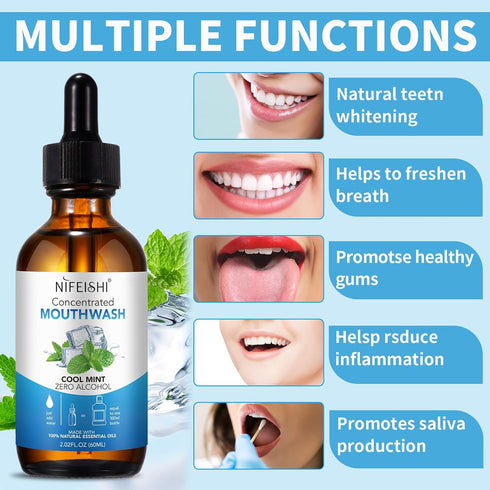 Odor Reduction Mint Concentrated Mouthwash, Travel Size Mouthwash Made with Spearmint Oil and Tea Tree Oil, Helps Freshen Breath Healthy Mouth...