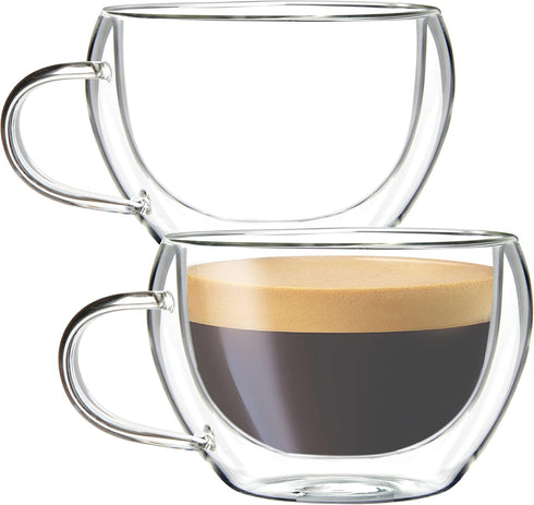 Youngever 2 Pack Glass Espresso Mugs, Double Wall Thermo Insulated Glass Coffee Cups, 5.5 Ounce (Wide)...