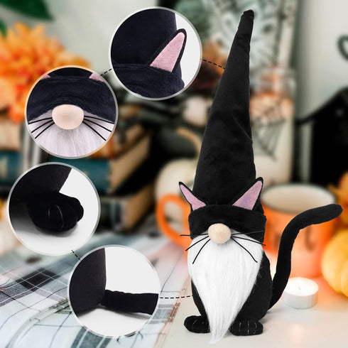 Upltowtme Black Cat Gnome Plush 13.5" Handmade Scandinavian Tomte Figurine Spring Farmhouse Decor Ideal Gift for Women and Cat Lovers...