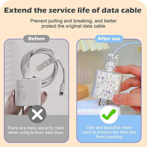 Cute Cable Protector for iPhone Apple Charger,Pretty Little Flowers Butterfly Design,Data Cable USB Case Cord Saver Phone Charger Protector for iP...