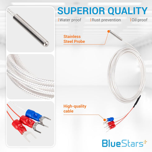BlueStars RTD PT100 Temperature Sensor Probe - 3-Wire Digital Stainless Steel 4x30mm Temperature Sensor 2m/78.74in Long - Measure Range -50°C to 2...