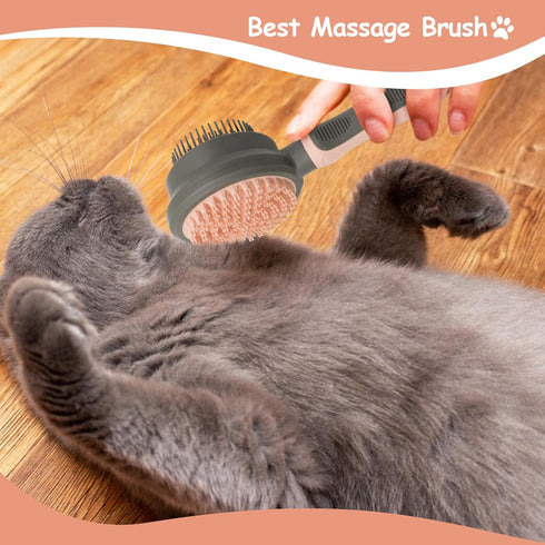 WishLotus Pet Brush, Double Sided Massaging Cat Hair Brush Retractable Self Cleaning Soft Pet Grooming Brush with Comfortable Handle for Grooming ...