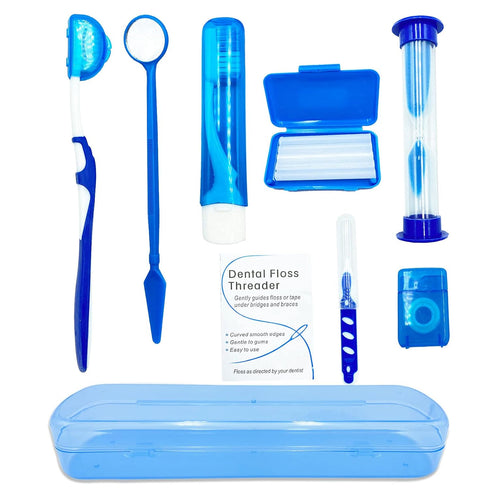Portable Orthodontic Oral Care Kit for Braces - Interdental Brush Dental Wax Dental Floss Toothbrush Cleaning Kit(Blue)...