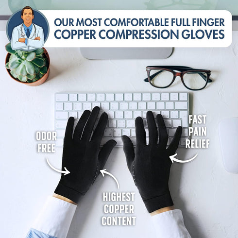 Dr. Frederick's Original Copper Full Finger Arthritis Glove - 2 Gloves - Perfect Computer and Phone Typing Gloves - Fit Guaranteed - Small...