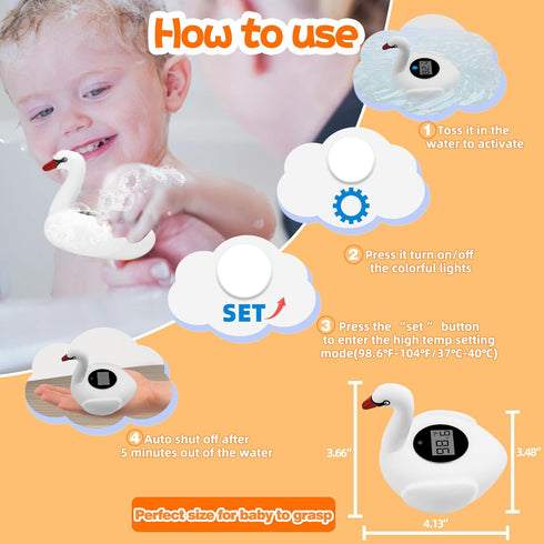 Baby Bath Thermometer with Colorful Lights, Rechargeable Bath Thermometer Baby Safety, Swan Baby Bath Temperature Toy, BPA-Free Baby Bathtub Water...