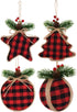 Farmhouse Decor Buffalo Plaid Christmas Stockings and Ornaments 6 Piece Set Red and Black Check Woodland Style (2 Stockings & 4 Ornaments)...