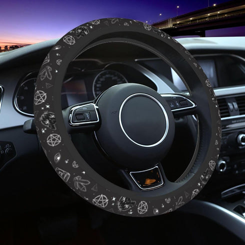 Wicca Wiccan Pentacle Star Black Cat Steering Wheel Cover Car Accessories Cute for Women Girls Girly Universal 15 Inch Neoprene Auto Interior Deco...