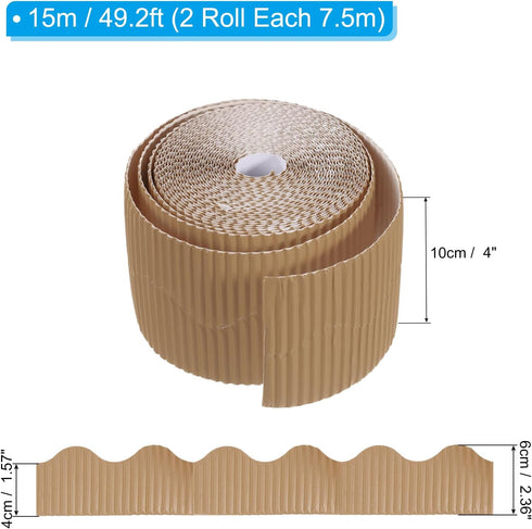 PATIKIL 3.9inch x 49.2ft Bulletin Board Border, Scalloped Trim Paper for Locker Classroom Decor Black White Cork Poster Boards, Light Brown...