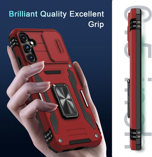 DEERLAMN for Samsung Galaxy S23 FE Case with Slide Camera Cover+Screen Protector(1 Pack),Rotated Ring Kickstand Military Grade Shockproof Protecti...