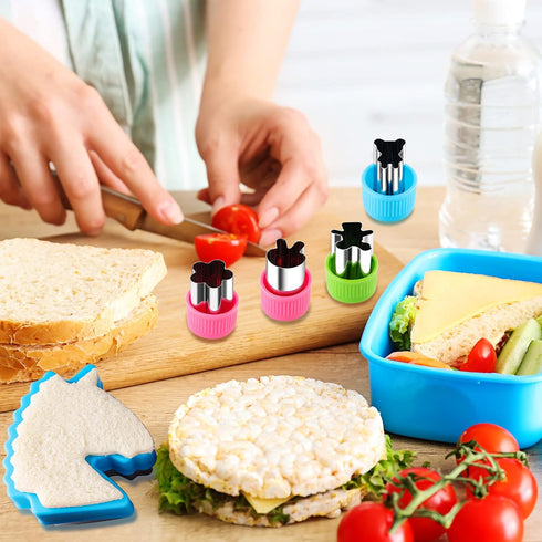 Sandwich Cutter Set Fruit Cutters Bread Cutout Shapes for Kids Lunch Butterfly Dinosaur Unicorn Mousehead Food Shaped Cookie Cutters 13 Pack for B...