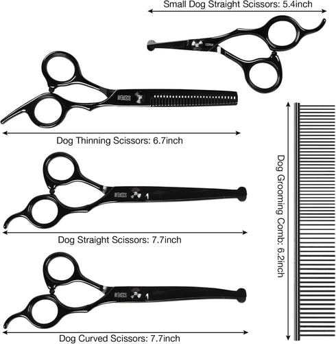 Professional Dog Grooming Scissors with Safety Round Tips, 6 in 1 Dog Grooming Scissors Kit, 4CR Stainless Steel Professional Pet Grooming Shears ...