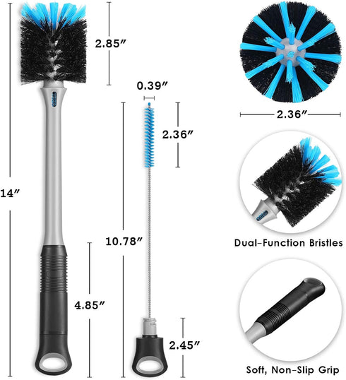 2-in-1 Bottle Brush with Straw Brush, Long Handle Water Bottle Scrubbing Brush, Built for Cleaning Sport Bottles, Baby Bottles, Water Bottles, Cof...