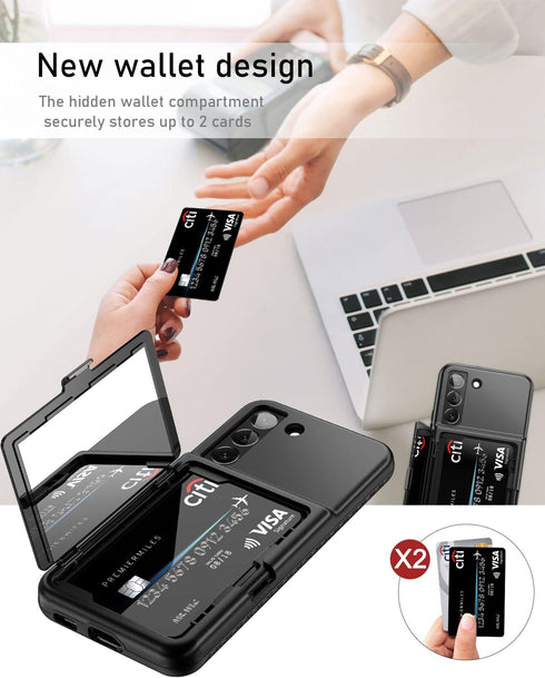 WeLoveCase for Samsung Galaxy S22 Wallet Case with Credit Card Holder & Hidden Mirror, All-Round Protection Shockproof Phone Cover Designed for Sa...