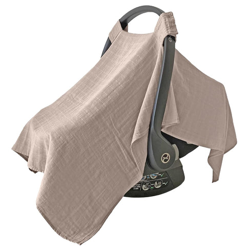 MOZAH Baby Car Seat Cover - Warm Taupe - 100% Organic Muslin - Soft, Breathable and Lightweight, Baby Infant Car Seat Essentials...