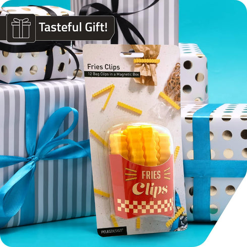 Fries Clips: 12 Cute French-Fries-Shaped Bag Clips to Seal Opened Food Packages | Fun Bag Clips for Food in a Magnetic Box to Always Be at Hand | ...