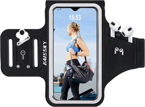 HAISSKY Running Armband with Earbuds Bag Cell Phone Armband for iPhone 14 13 12 11 Pro Max XR XS X, Galaxy S20 S10 Sweat Resistant Sports Phone Ho...