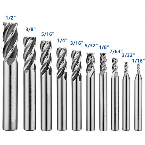 8PCS/9PCS/10PCS End Mills 4 Flutes HSS CNC Cutting Tool Set 1/16" - 1/2" for Wood Aluminum Steel Milling (10-Piece Set)...