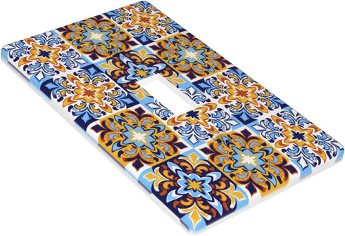 Mexican Talavera Tiles Single Toggle Light Switch Plate Cover Decor Wall Plate Cover For Home Bedroom Kitchen Decorative 4.5 * 2.76 Inches Standar...