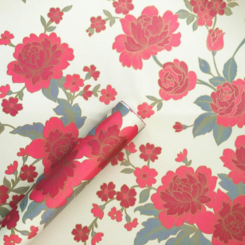 Moyishi Vintage Floral Flower Paper Peel & Stick Shelf Liner Dresser Drawer Sticker 17.7''x78.7'' (Red)...