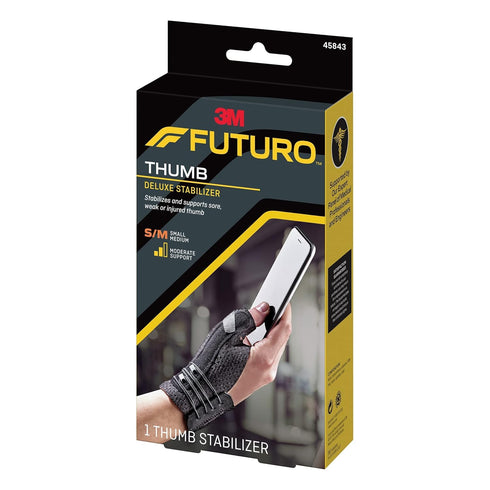 FUTURO Deluxe Thumb Stabilizer, Left or Right Hand, Small/Medium Size, Adjustable, Stabilizes and Supports Sore, Weak or Injured Thumb, Soft and B...