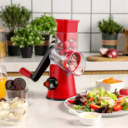 Cheese Grater Rotary, Rotary Grater for Kitchen, Kitchen Grater Vegetable Slicer with 3 Drum Blades, Fast Cutting Cheese Shredder for Vegetables a...