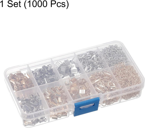 uxcell Jewelry Findings Kit, 3/4/7mm Fold Over Cord Ends with Lobster Claw Clasps, Jump Rings, Extension Chains for DIY Craft Making, Golden Silve...