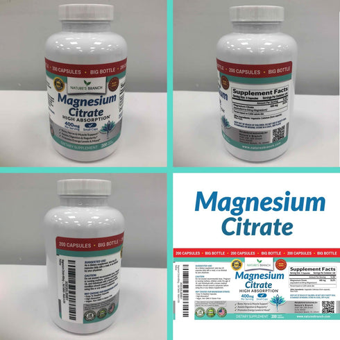 Magnesium Citrate 400mg - 200 Capsules - High Potency for Sleep, Leg Cramps, Extra Strength Absorption, Easy to Swallow Pills for Women & Men, Veg...