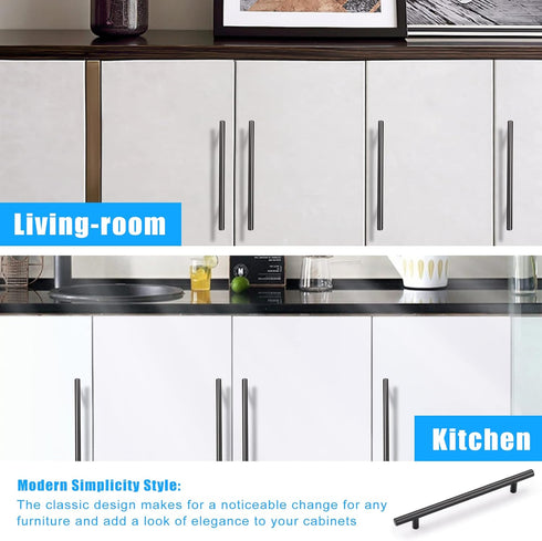 KNOBWELL 5 Pack 6-3/10 Inch Matte Black Kitchen Cabinet Handles Cabinet Pulls, Round T Bar Cupboard Handles Dresser Pulls, Bathroom Cabinet Handle...