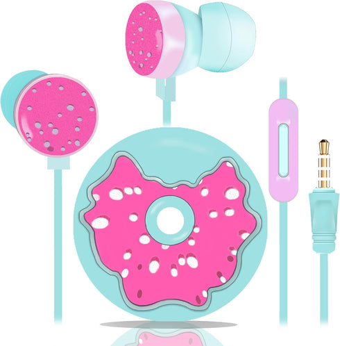 Cute Donut Earbuds for Kids, Kid Size Wired Earbud & in-Ear Headphones with Microphone and Lovely Earphones Storage Case Gifts for School Girls an...