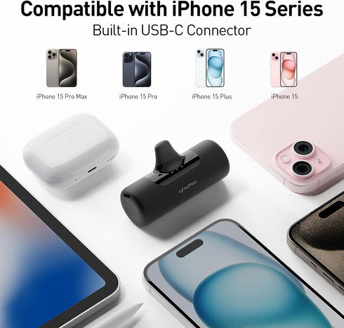 Portable Charger with Small Size,New Upgraded 15W 4500mAh Power Bank with Built-in USB-C Connector Compatible with iPhone 15/15 Plus/15 Pro/15 Pro...