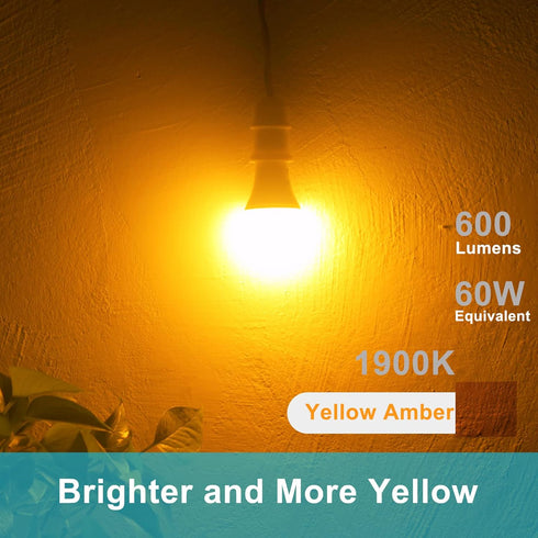 Dusk to Dawn Bug Light Bulbs Outdoor, 1900K Amber Yellow, 600 Lumen, LED 9.5W, A19 E26, 4-Pack, HQ-H018...