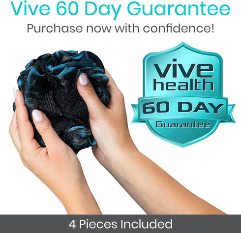 Vive Loofah Sponge Replacement Set for Shower, Bath (4 Pack) - Exfoliating Scrubber for Men & Women - Body Wash Scrubber - Use with Vive Bendable ...